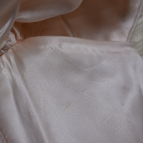 SOLD 70s Satin Bridesmaid Party Prom Dress Off Shoulder Puff Sleeve Coquette VTG - Picture 5 of 6